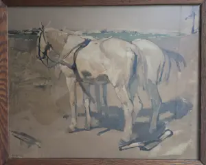 George Hendrik Breitner - Twee witte paarden. Litho. Eiken lijst. kopen? Bied vanaf 59!