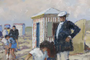 Willem Heytman - Olieverf op doek, Zomerse dag aan het strand - Ingelijst kopen? Bied vanaf 500!