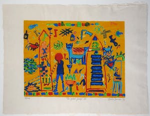 Gertie Janssen - Zeefdruk op geschept papier, Le plat plays II - Ingelijst kopen? Bied vanaf 1!