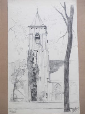 Johan Christiaan Kerkmeijer - Kerk in Aagtekerke - Tekening kopen? Bied vanaf 45!