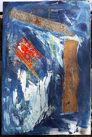 Niet of onleesbaar gesigneerd - Abstracte compositie, gemengde techniek op doek (groot!) kopen? Bied vanaf 1!