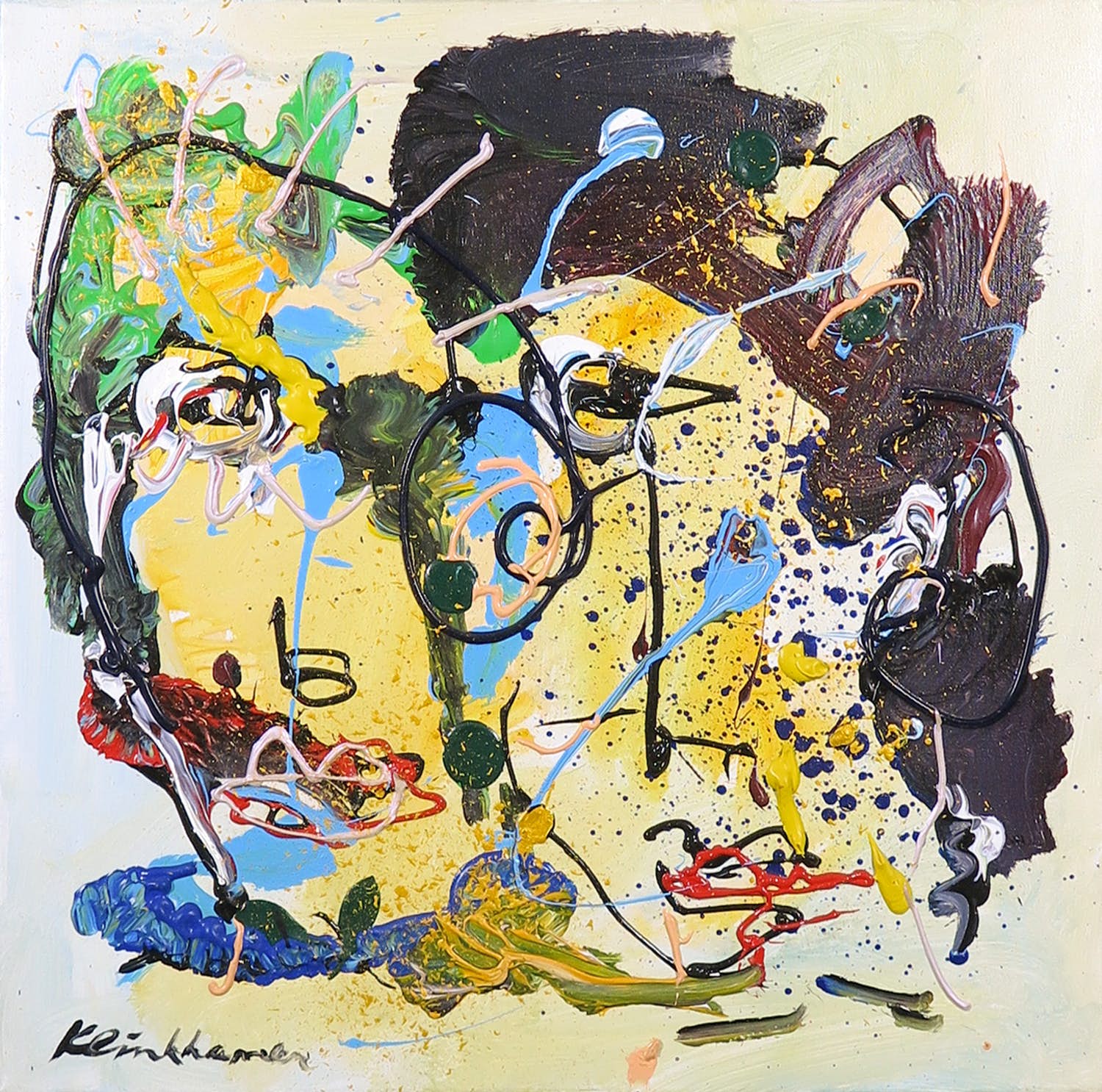 Henk Klinkhamer - Acryl op doek, Arbeiders IV verkocht voor € 150!