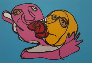 Karel Appel - Kiss Prachtige grote zeefdruk van Karel Appel kopen? Bied vanaf 600!