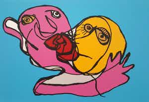 Karel Appel - Kiss Prachtige grote zeefdruk van Karel Appel verkocht voor € 600!