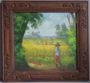 Niet of onleesbaar gesigneerd - Bali, Indonesië, Landarbeiders, olie op doek kopen? Bied vanaf 10!