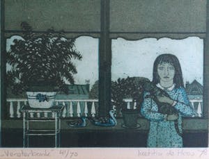 Laetitia de Haas - "Vensterbank" | kleuren ets (1978) - ingelijst kopen? Bied vanaf 30!