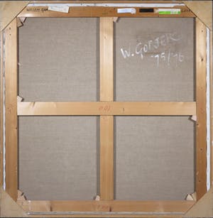 Willem Gorter - Acryl op doek, Dubbelgevouwen sportschoen in een vierkant geklemd kopen? Bied vanaf 70!