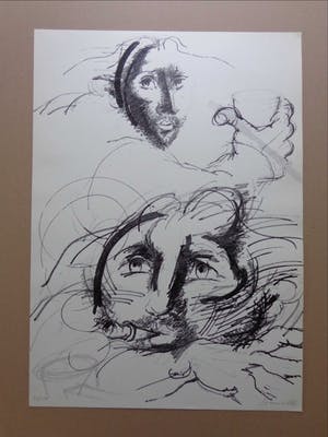 Buy Roger Somville - MANNENHOOFDEN / ZW-W LITHO / 70x50cm / SIG / 1975? Bid from 45!