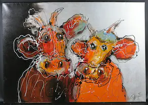 Caspar van Houten - Acryl op doek, Cow Duo (Groot) kopen? Bied vanaf 100!