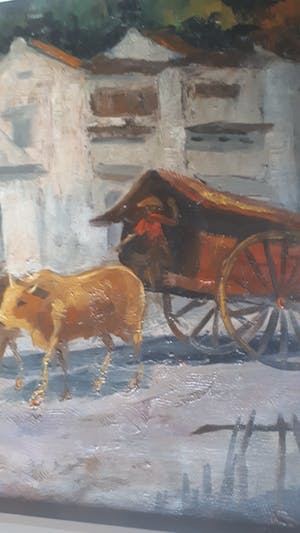 Sujatno Koempoel - Z.T. Straatscene met ossenkar - Geen minimum ! kopen? Bied vanaf 1!