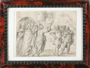 Niet of onleesbaar gesigneerd - Inkttekening, Christ réveillant le jeune de Naïn - Ingelijst kopen? Bied vanaf 1!