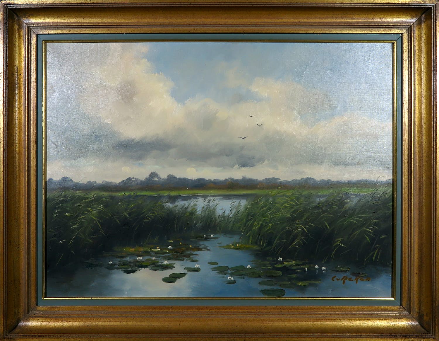 Conrad van Reken - Olieverf op doek, Waterlandschap verkocht voor € 120!