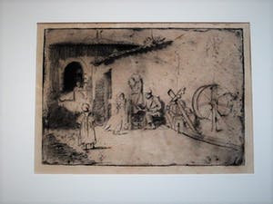Niet of onleesbaar gesigneerd - Zeer oude Ets "Figuren op een binnenplaats" Rembrandt kwaliteit kopen? Bied vanaf 1!