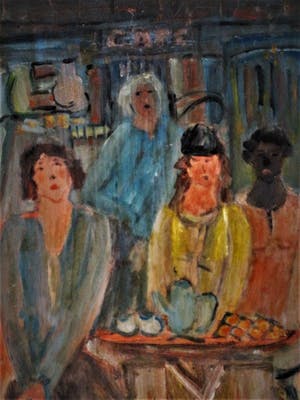 Niet of onleesbaar gesigneerd - Braziliaans (Rio) olieverf op paneel "Dames in een Cafe" gesigneerd kopen? Bied vanaf 10!