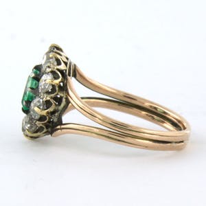 BWG rose kleurige entourage ring met smaragd en Bolsjewiek geslepen diamant kopen? Bied vanaf 700!