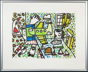 Hannes Kuiper - Gouache, Zonder titel - Ingelijst verkocht voor € 70!