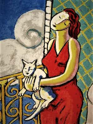 Jacques Tange - populair Rotterdams graficus - grote & gesigneerde Zeefdruk - "Domestic Animal" verkocht voor € 30!