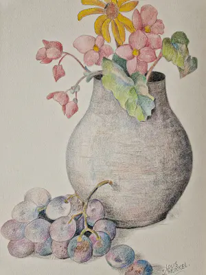 Louis Schrikkel - een vroeg jaren 30 "nieuwe Zakelijkheid" kleurpotlood "Bloemen en druiven" kopen? Bied vanaf 47!