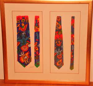 Corneille - Twee stropdassen, ingelijst (zeefdruk en originele stropdas), ZELDZAAM! verkocht voor € 299!