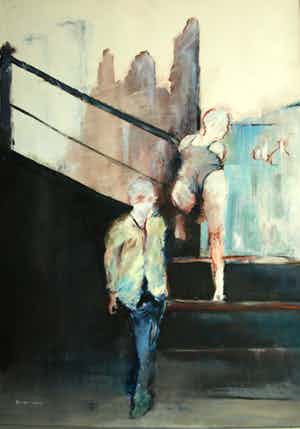 Ton van der Werf - Acrylverf op papier , “Zonder titel” – GROOT & ingelijst verkocht voor € 100!