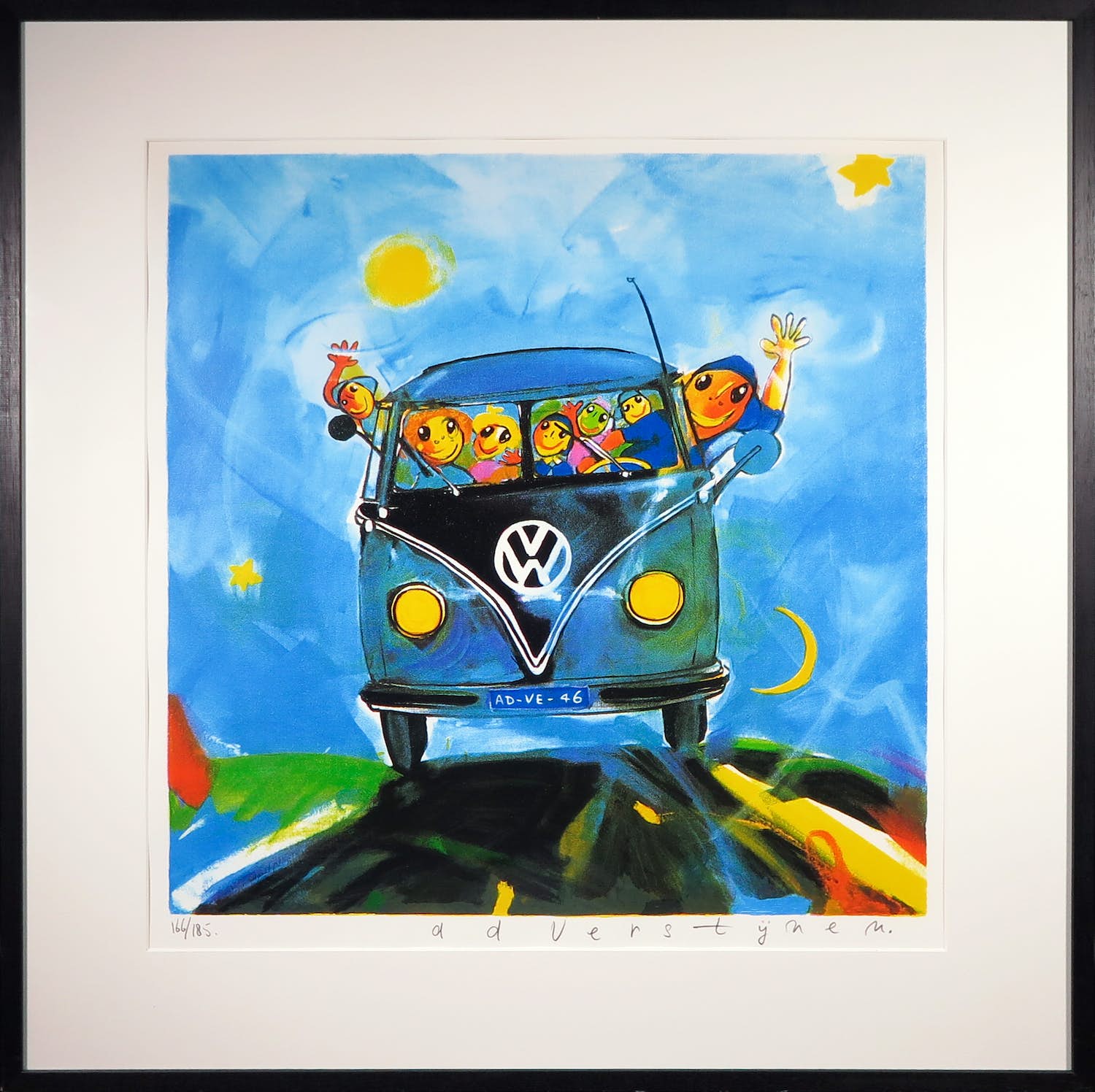 Ad Verstijnen - Zeefdruk, Volkswagen Oldtimer - Ingelijst verkocht voor € 50!