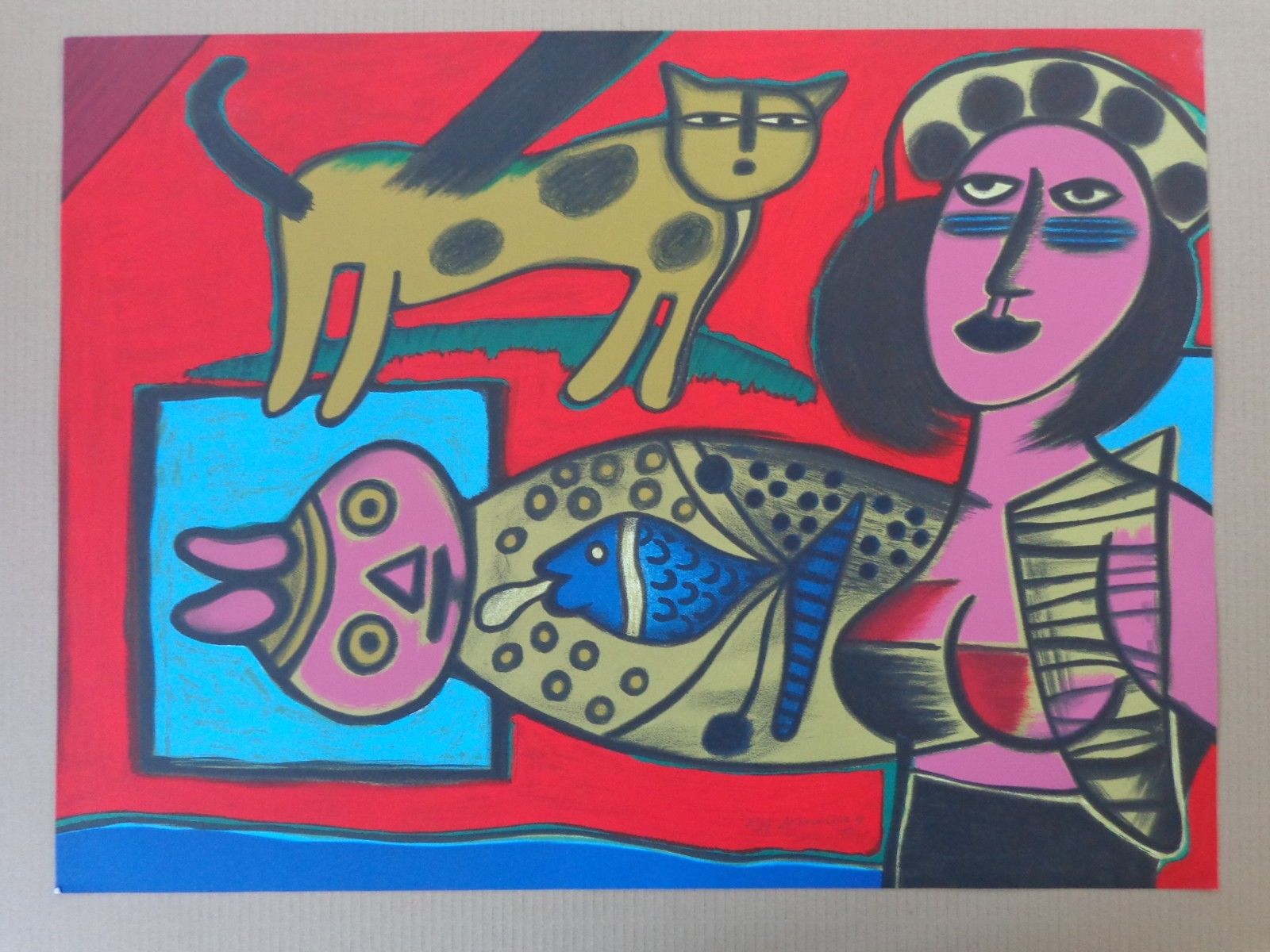 Corneille - ROZE VROUW MET KAT / KLEURLITHO / 56x74cm / SIG / 1998 kopen? Bied vanaf 175!