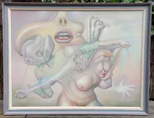 Johannes Garst - Surrealistische figuren, olieverf op doek (netjes ingelijst) kopen? Bied vanaf 1!