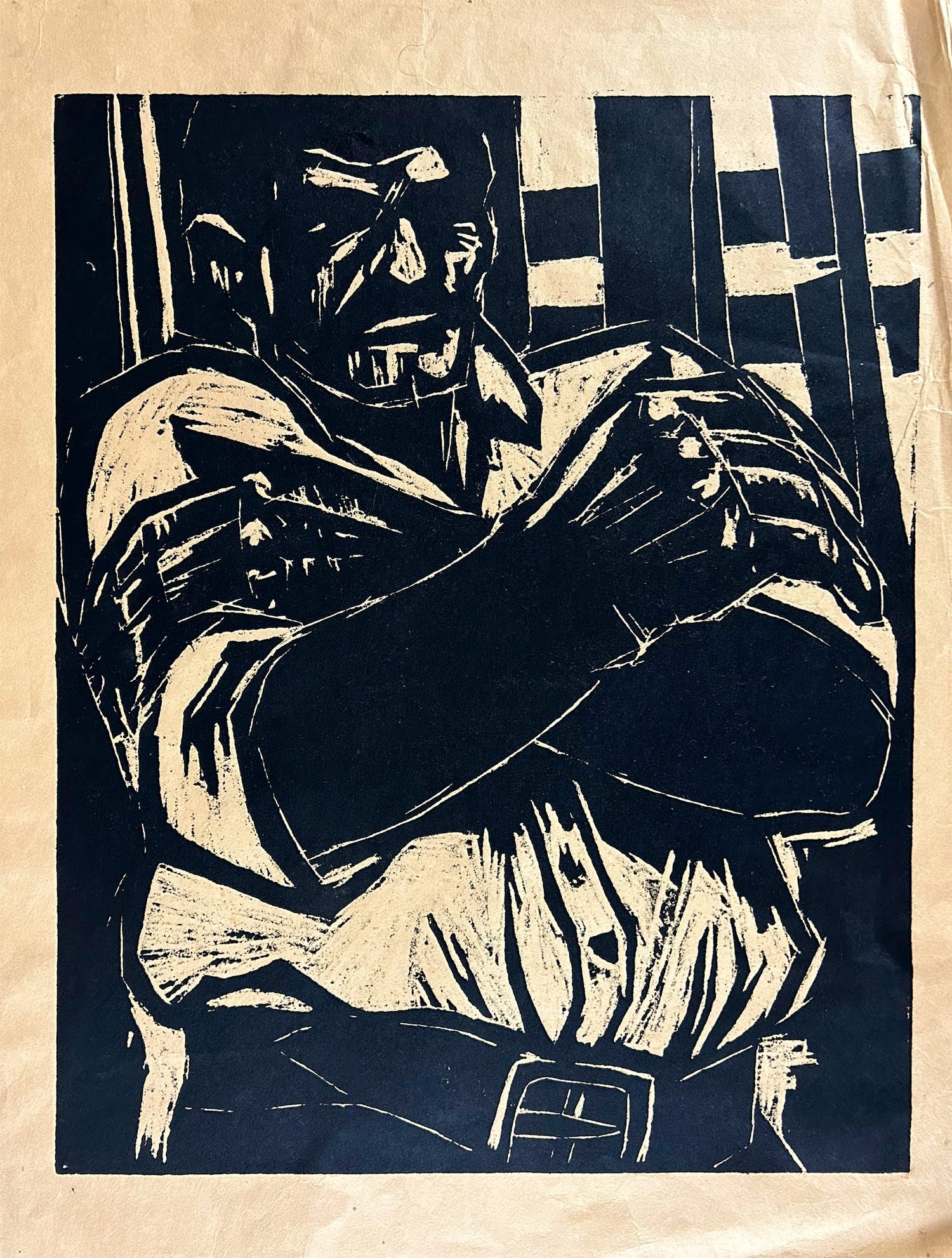 Ferenc Gogos - Grote houtsnede van een arbeider verkocht voor € 1!