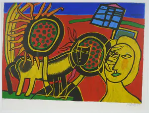 Corneille - Zeefdruk, Vrouw en kat - Ingelijst kopen? Bied vanaf 300!