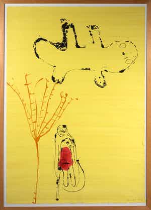 Dodog Soeseno - Gemengde druktechniek met acrylverf en gouache, Zonder titel - Ingelijst (Groot) verkocht voor € 1!