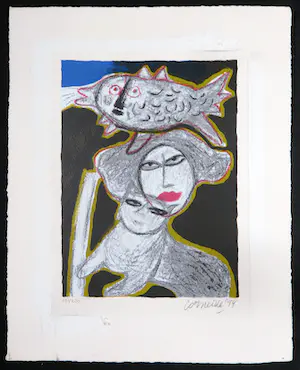 Corneille - Zeefdruk, Vrouw met kat en vis kopen? Bied vanaf 1!