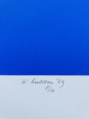 Willem Hussem - Compositie met gekruiste lijnen in groen op blauw kopen? Bied vanaf 225!