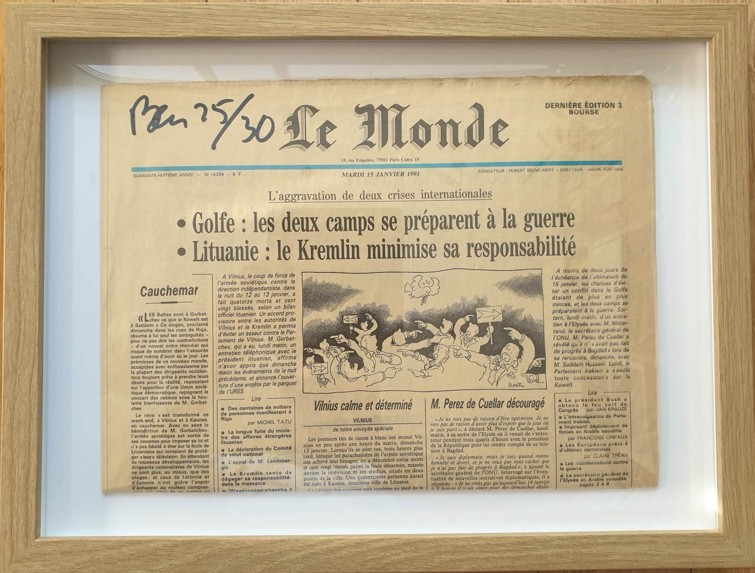 Benjamin Vautier - Le Monde - Gesigneerde krant - Multiple 1991 - met vingerafdruk - 25/30 verkocht voor € 175!