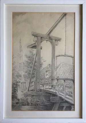 Sebo Detmers - Kwakelbrug Edam | tekening - ingelijst kopen? Bied vanaf 35!