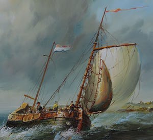 Niet of onleesbaar gesigneerd - Zeegezicht met zeilschepen op zee kopen? Bied vanaf 1!