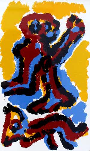 Karel Appel - litho: man met hond - 1989 verkocht voor € 550!
