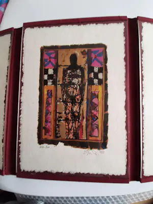 Eric Toebosch - 3 luik Zeefdrukken, titel,Nur die Liebe rettet uns,Alleen liefde kan ons redden kopen? Bied vanaf 40!