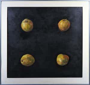 Niet of onleesbaar gesigneerd - Gemengde techniek op papier, Appels - Ingelijst verkocht voor € 1!