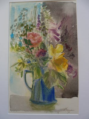 Hannie Bouman - Aquarel, Boeket bloemen in een pot. kopen? Bied vanaf 30!