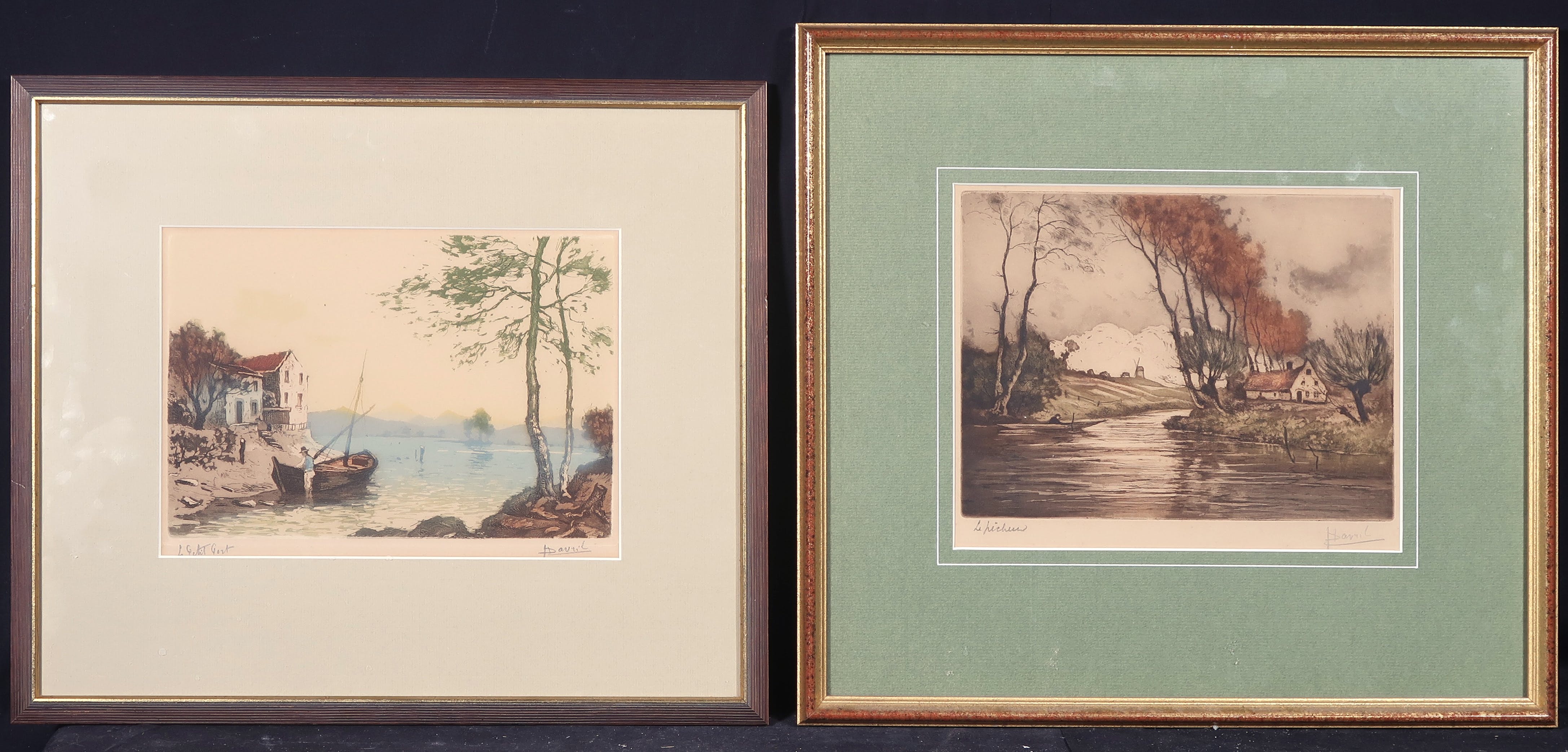 Lucien Dasselborne - Lot van 2 kleurenetsen, Landschap - Ingelijst kopen? Bied vanaf 1!