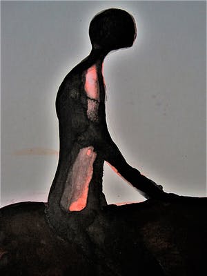 Niet of onleesbaar gesigneerd - Intrigerende grote Sang de Boeuf Aquarel "Man op Paard" gesigneerd kopen? Bied vanaf 10!