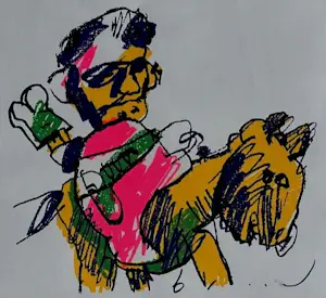 Herman Brood - Ingelijste zeefdruk: 'man en paard' (nette lijst!) kopen? Bied vanaf 499!