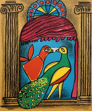 Corneille - kleurenlitho - 'Les Oiseaux d' Amour' - 2001 verkocht voor € 300!