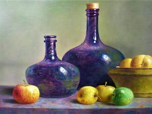 Hans Habraken - Stilleven met schaal appels en oude flessen kopen? Bied vanaf 725!