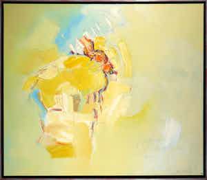 Ton van Kesteren - Olieverf op doek, Abstracte compositie in geel - Ingelijst (Groot) verkocht voor € 300!