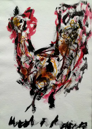 Anton Heyboer - Kip - Inkt en krijt op geschept papier - 1995 - 35 x 26 cm - ingelijst kopen? Bied vanaf 160!