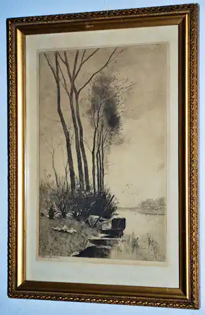 Willem Steelink (jr.) - Eenden langs de waterkant - handgesigneerde ets - verkocht voor € 50!