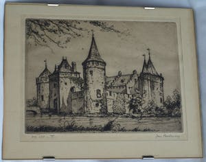 Jan Poortenaar - 2 x Ets , Molen en Kasteel – gesigneerd – ca 1930 kopen? Bied vanaf 35!