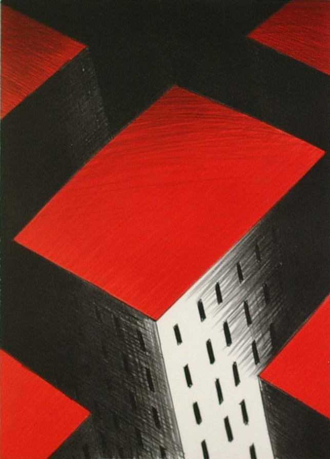 Jeroen Henneman - kleurenlitho - 'Rode daken' - 1993 (INGELIJST) verkocht voor € 249!