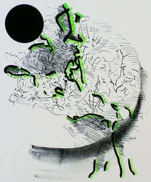 Jaap Hillenius - litho: Zon en maan - 1975 verkocht voor € 45!